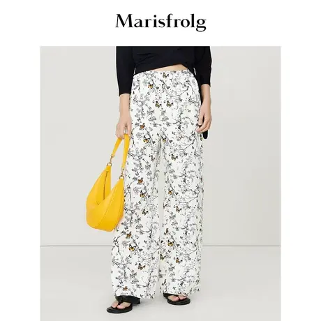 【商场同款】玛丝菲尔2023年夏季新款肌理感蝴蝶印花直筒休闲裤图片