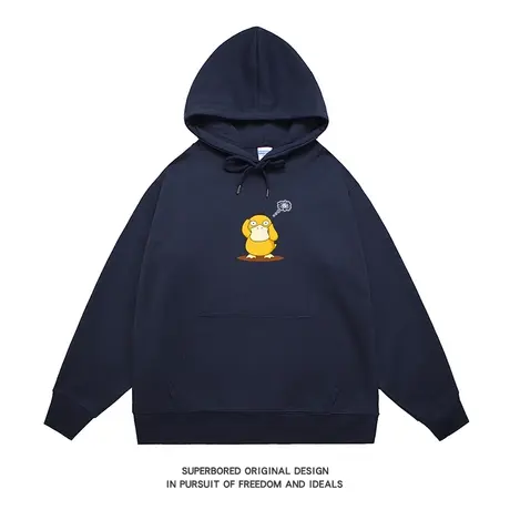 趣味简约可爱小鸭子印花连帽卫衣男秋冬新款宽松休闲上衣帽衫图片