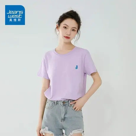 真维斯短袖女2023夏季新款100%纯棉潮流印花T恤宽松上衣半袖商品大图