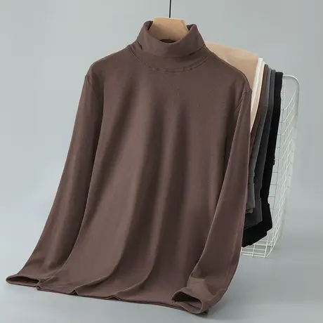 300g重磅高领打底衫德绒长袖t恤男装2024新款双面绒保暖纯色秋衣商品大图