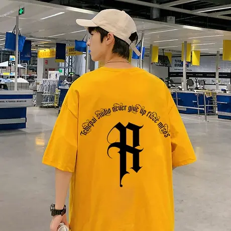 重磅纯棉短袖T恤男夏季2024新款半袖体恤ins潮牌美式男装宽松上衣商品大图