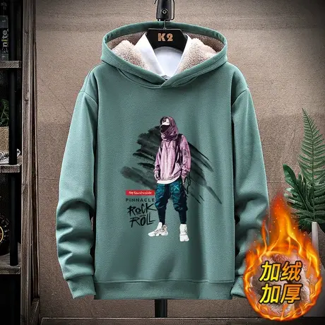 2023冬季新款男士卫衣潮流秋冬款连帽加绒加厚上衣服外套保暖男装图片