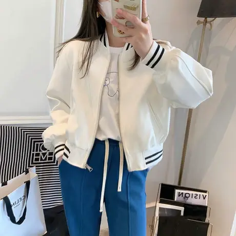 棒球服女外套2023春秋季新款韩版时尚休闲宽松短款小个子夹克上衣商品大图