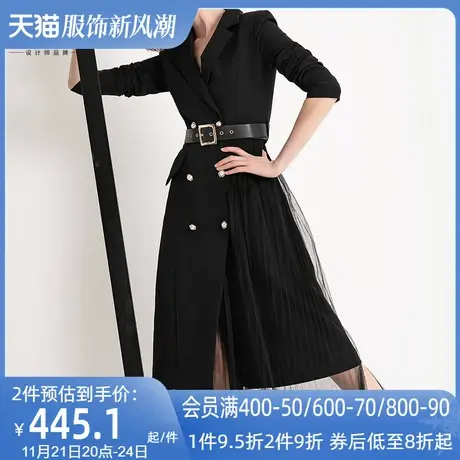 AUI黑色西装外套女设计感小众2022年春秋新款女装欧货西服百褶裙商品大图