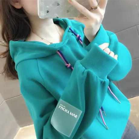 2023秋冬新款韩版洋气宽松学院风卫衣女加绒加厚连帽衫百搭潮上衣商品大图