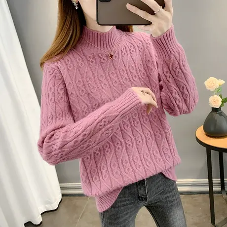 毛衣女2024年秋冬新款短款针织衫纯色宽松内搭加厚半高领打底衫女图片