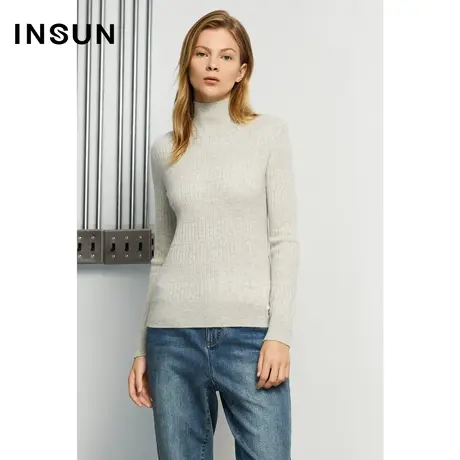INSUN恩裳冬季修身高领羊绒毛针织衫商品大图