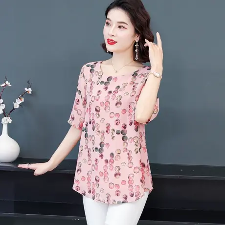 夏季雪纺衫女短袖碎花大码胖mm夏装遮肚子上衣宽松2023年新款高端图片