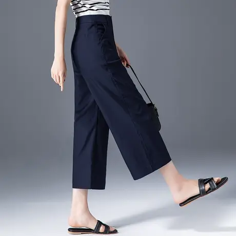 藏青色天丝阔腿裤女夏季薄款2025新款冰丝裤子休闲八分九分直筒裤商品大图