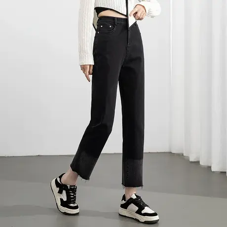 黑色窄版直筒牛仔裤女2024年新款春秋女裤小个子九分裤高腰烟管裤商品大图