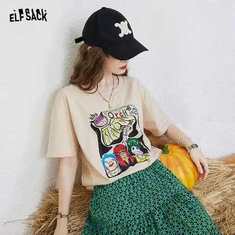 妖精的口袋短袖t恤女2023夏季新款印花半袖设计感短款显瘦上衣潮商品大图