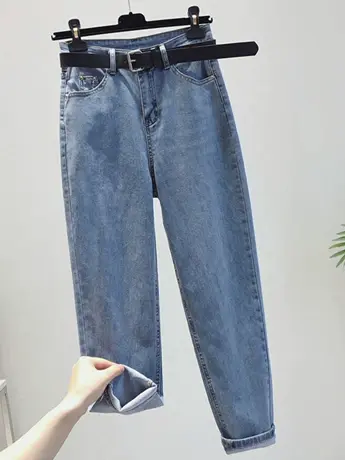 外贸清仓捡漏浅色牛仔裤女年新款秋冬韩版高腰显瘦百搭学生宽松图片