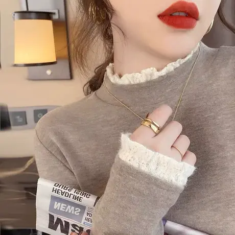 春秋冬季保暖针织衫毛衣女士加绒羊绒打底衫加厚德绒长袖T恤上衣图片