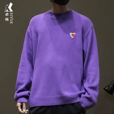 希越多巴胺爱心绣花针织毛衣男重磅700g秋冬日系慵懒宽松大码打底商品大图