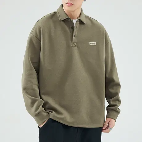 春秋款男士潮牌高端半开衫翻领上衣外套春季男生重磅痞帅长袖卫衣商品大图