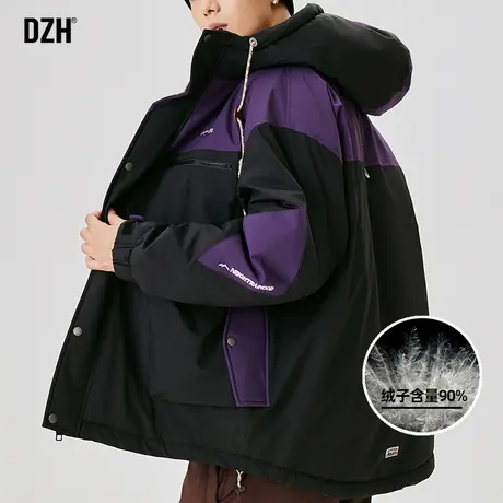 男士加厚工装羽绒服男冬季2024新款美式拼色羽绒外套大码男装冬装图片