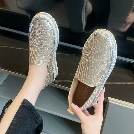 永希女鞋水钻温柔一脚蹬乐福鞋女2024年春季新款百搭懒人平底单鞋商品大图