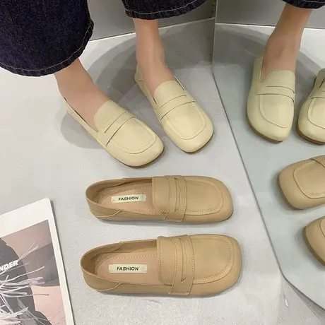 法式晚风浅口单鞋女2024新款春秋百搭软底圆头气质复古平底乐福鞋商品大图