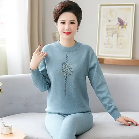 妈妈保暖内衣女加厚加绒老人内穿打底奶奶高领冬季老年人秋衣套装商品大图