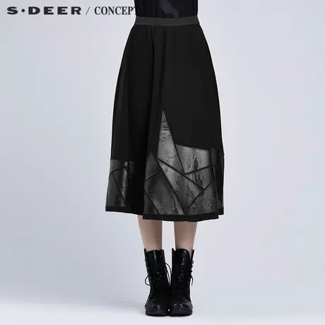 sdeer圣迪奥女装2018春装现代科技感几何分割贴片半身裙S16381130🤡图片