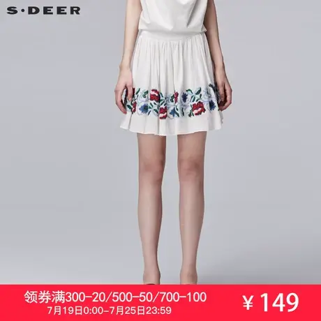 sdeer圣迪奥夏装素朴民族风情色彩绣花短裙半身裙女S17281345图片