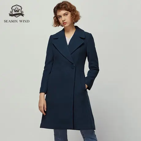 季候风通勤简约高腰型中长款西装领毛呢大衣女8643DA203图片
