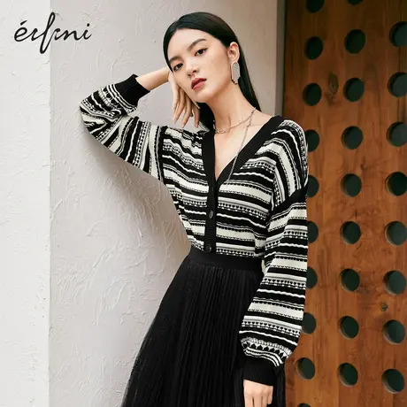 【商场同款】伊芙丽冬装2021年新款女气质条纹针织衫1C8331781商品大图