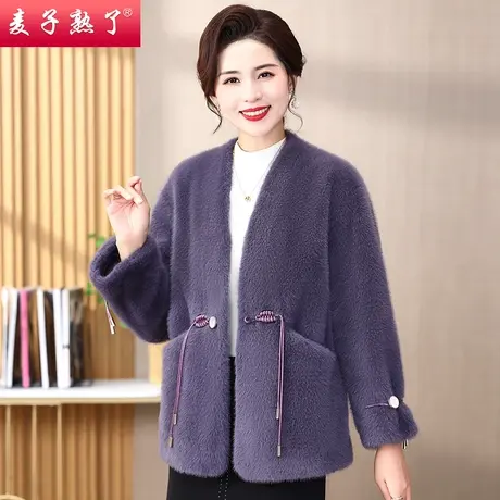 中老年人女妈妈装仿水貂绒抓绒大衣2023冬季新款奶奶装高贵棉衣服图片