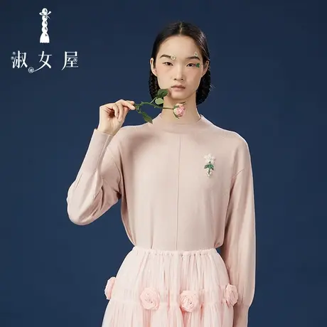 淑女屋官方旗舰店月季花半高领毛衣图片