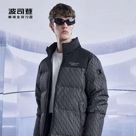 波司登2023新款冬季短款立领ANNAKIKI联名复古老花宽松羽绒服男图片