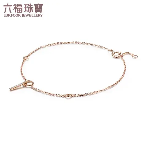 六福珠宝几何圆形18K玫瑰金钻石手链女简约彩金钻石手饰定价N095商品大图