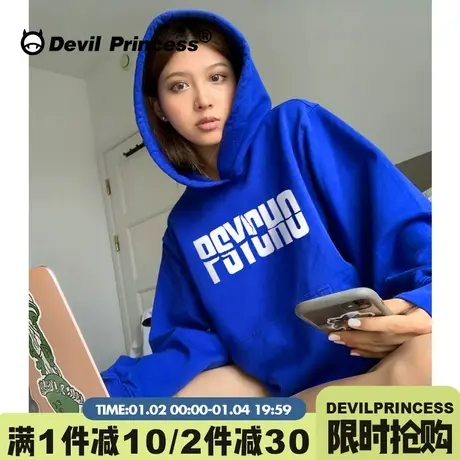 高级感ins风美式街头克莱因蓝卫衣女潮下衣失踪大版宽松帽衫外套商品大图