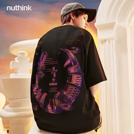 日系原宿风ins短袖T恤男潮欧美高街oversize情侣装夏季肥佬半截袖商品大图