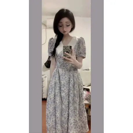 小清新甜美碎花连衣裙女夏季新款设计感小众宽松垂坠感初恋裙子长图片