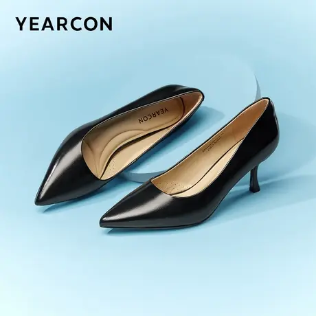 意尔康尖头高跟鞋女2024新款春尖头黑色通勤百搭真皮工作职业单鞋图片