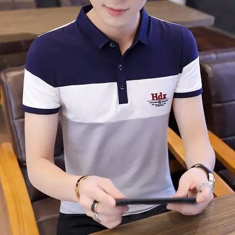 男士短袖t恤纯棉夏季20新款POLO衫半袖修身大码青年上衣有领汗衫图片