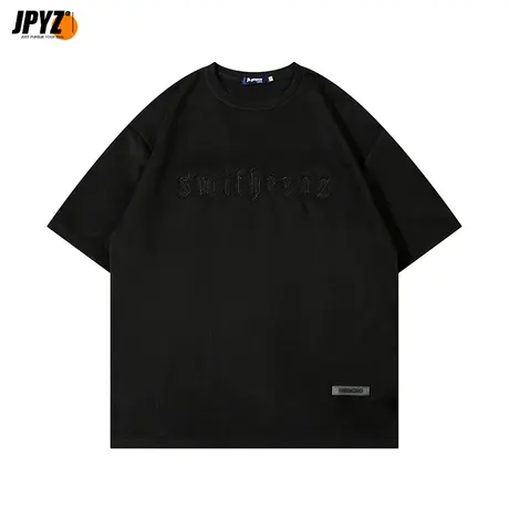 2023新款短袖t恤男字母刺绣麂皮绒体恤打底衫潮流夏季男装上衣服商品大图