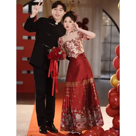 红色马面裙敬酒服新娘高级感夏季结婚秀禾服嫁衣新中式订婚礼服裙商品大图