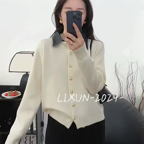 polo领长袖假两件针织开衫外套女2024春季新款设计感洋气百搭上衣图片