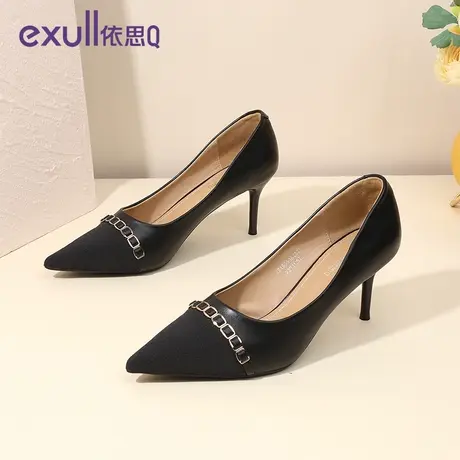 依思q小香风拼色高跟鞋细跟时尚气质拼接尖头单鞋女2023春秋新款图片