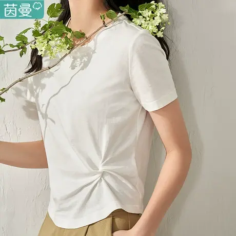 茵曼短袖t恤女打底衫短款上衣小衫2024夏季新款白体桖收腰气质图片
