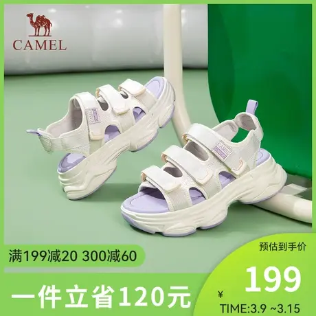 骆驼女鞋2024年夏季新款ins潮女休闲增高厚底凉鞋复古运动沙滩鞋商品大图