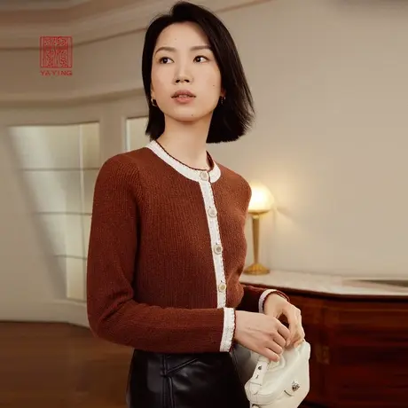 EP雅莹高端系列 气质撞色手工勾边针织开衫 2023秋冬新款9115A商品大图