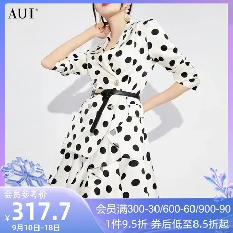 AUI复古波点设计感西装连衣裙女2023春新款荷叶边小众修身中长裙图片