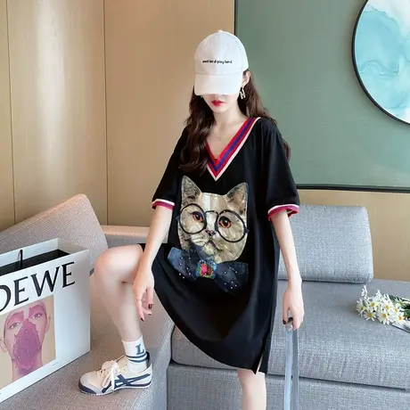 纯棉短袖T恤女装宽松2023年新款秋季洋气中长款设计感打底衫爆款商品大图