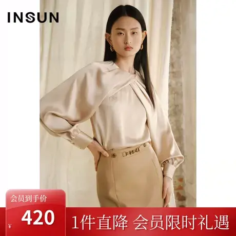 恩裳COVER2023春款新款柔软哑光泡泡纱肌理感蝙蝠袖时尚收褶衬衫图片