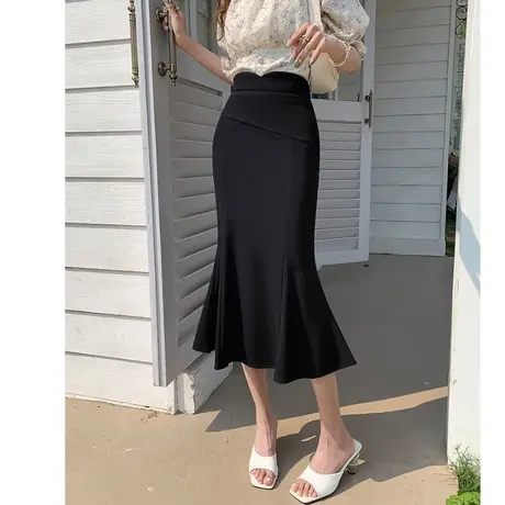 包臀裙半身裙女2023春夏新款高腰显瘦中长款弹力紧身鱼尾裙子图片