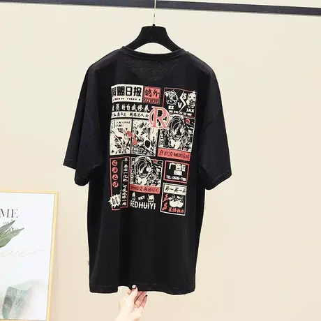 短袖T恤女新款东大门街头潮流前后印花棉质上衣中长款洋气夏装ins商品大图