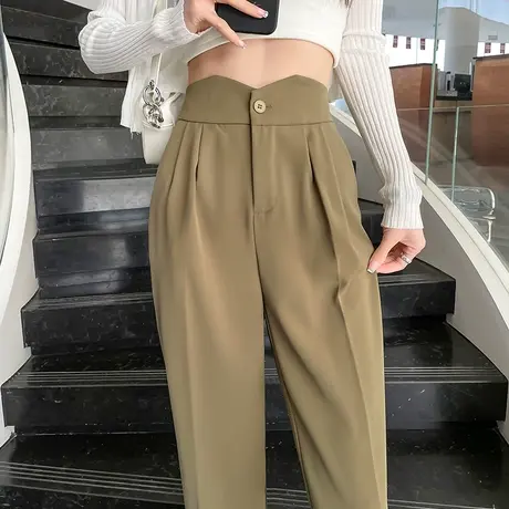 西装裤女九分2023年春夏薄款高腰宽松显瘦通勤百搭小个子直筒裤潮图片