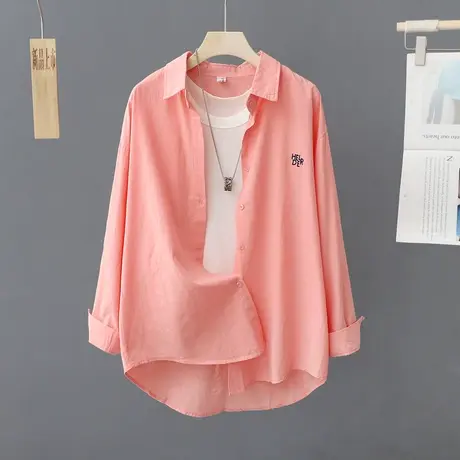 洋气纯色刺绣长袖衬衫女2023年春装宽松休闲薄外套衬衣叠穿上衣潮图片